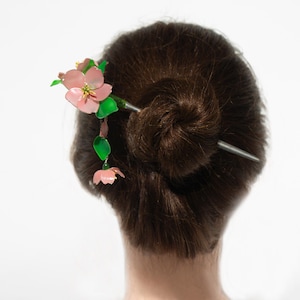 Silver Orchid Dangle Hair Stick, Japanese Kanzashi Bun Holder - Etsy