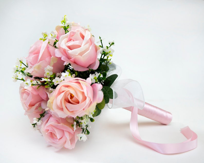 Bridal Bouquet Light Pink Roses and Small White Flowers Etsy