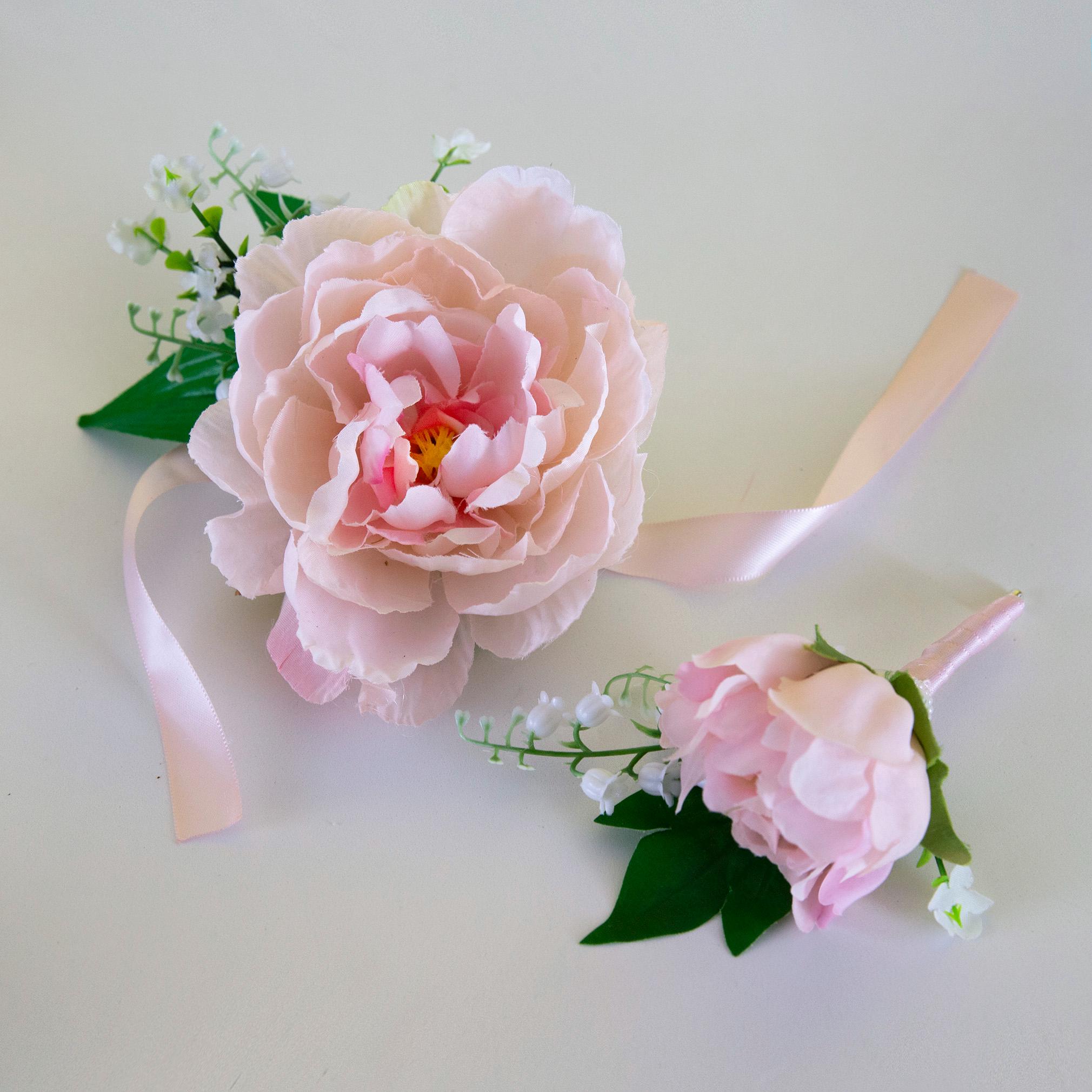 Blush Peony Bridal Bouquet, White Tiger Lily, Lilies of the Valley