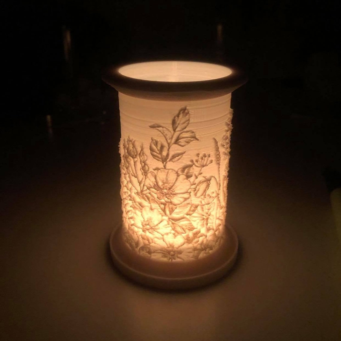 3D Printed Lithophane Candle Holder Curved Flowers Etsy