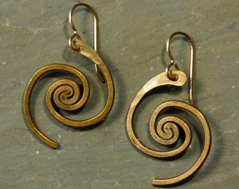 Handmade Bronze Spiral Dangle Earrings — Vermont Craftsman Jewelry, Gift for Her | Spiral Galaxy