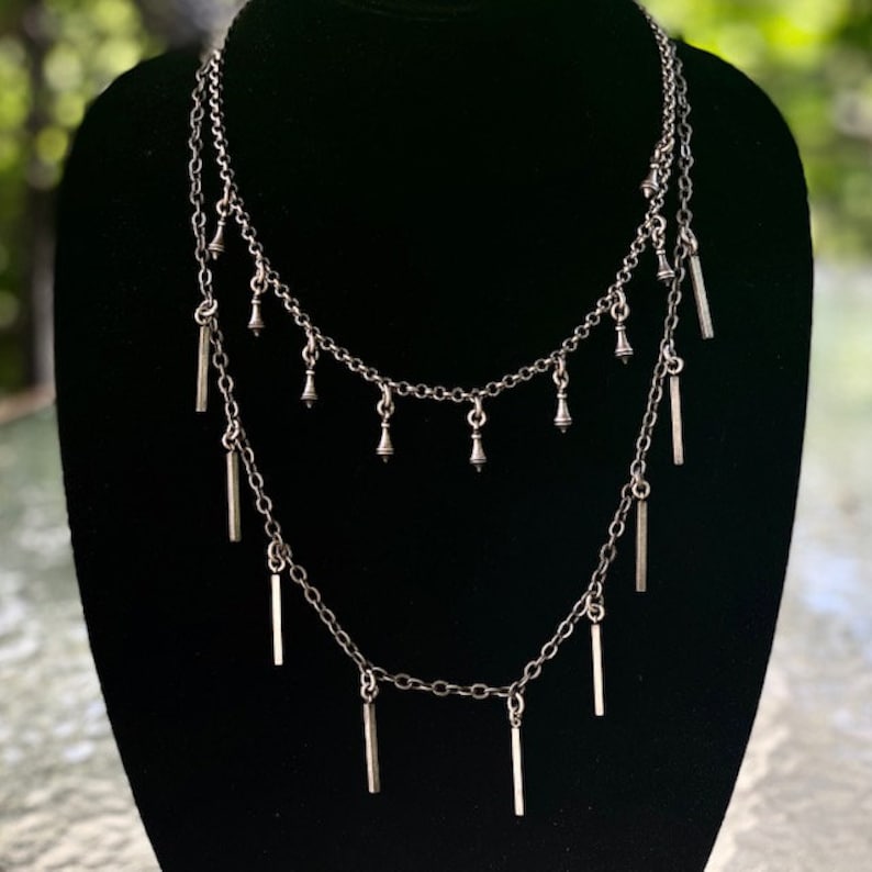 Rain Shower Silver Over Bronze Handmade Necklace by Lochlin