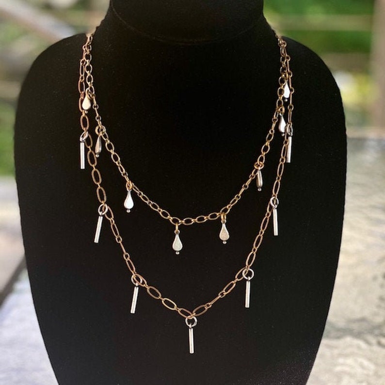 Rain Shower Silver Over Bronze Handmade Necklace by Lochlin