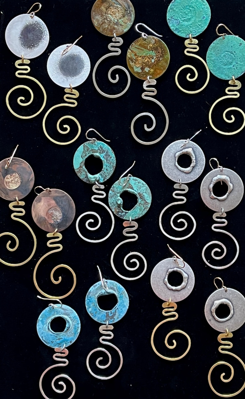 Large Moon Hand Forged Spiral Earrings handcrafted mixed image 1