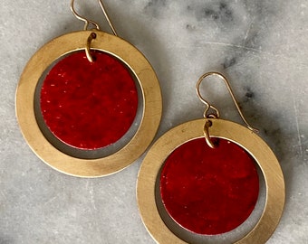 Brincos pendentes artesanais em metais mistos — Joias artesanais de Vermont, presente para ela | Circlet of the Spheres
