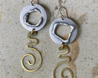 Small Dangling Moon Spiral Earrings Handmade by Lochlin Smith