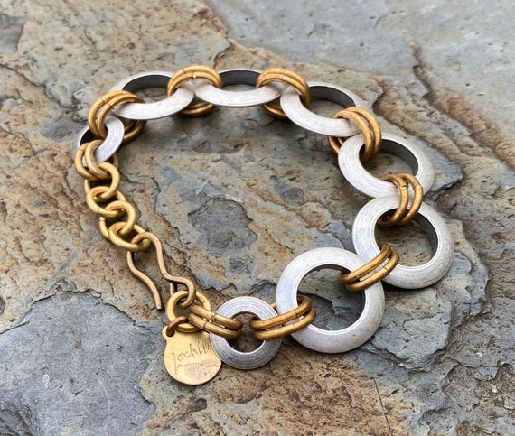 Handmade Mixed Metal Link Bracelet — Vermont Craftsman Jewelry, Gift for Her | Halo Chain