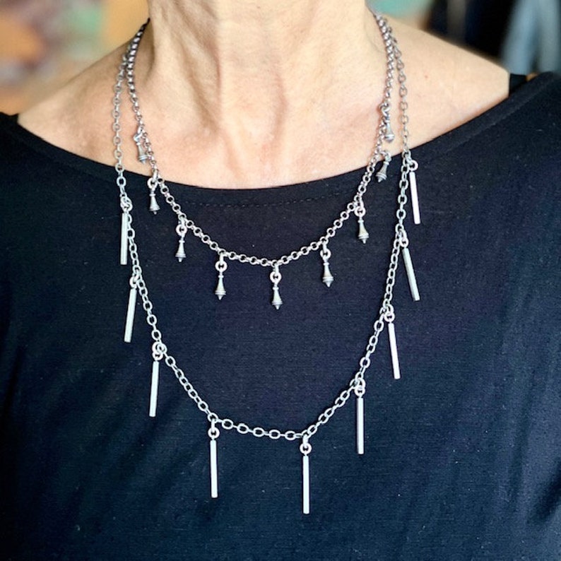 Rain Shower Silver Over Bronze Handmade Necklace by Lochlin