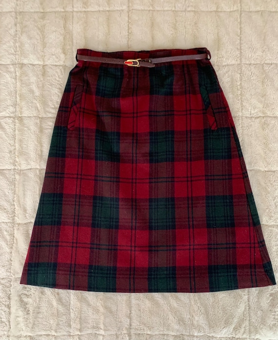 Vintage Red and Green Plaid Pullover Wool Skirt by