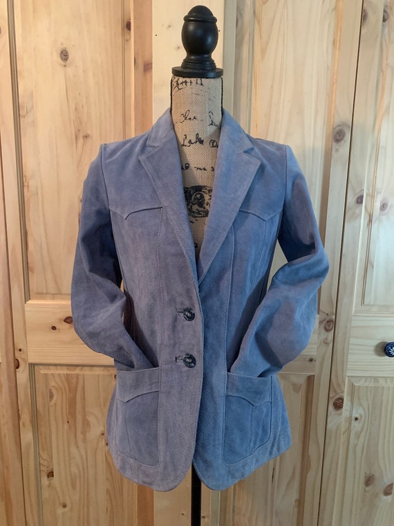 Vintage Lt Blue Suede Leather Jacket - image 1