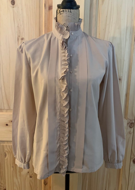 Vintage Nicola Long Sleeve Tan Ruffled Dress Blous