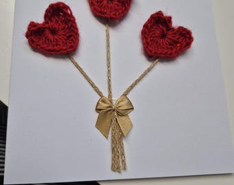 Carte de voeux au crochet faite main, carte vierge, carte coeur rouge au crochet, carte d'anniversaire, carte de mariage