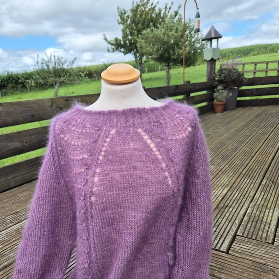Pull Acrylique Toucher Mohair Tricoté Main - Taille 38 Femme, Multicouleur, Parfait état Occasion