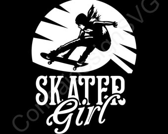 Skater Girl SVG File, Downloadable .SVG, Skater Girl PNG File, Skateboarder Girls, Womens Skateboarding, Digital Download, Printable Vector