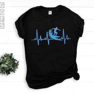 SVG, Png, Dxf, Eps - Surfing Heartbeat EKG Graphic Art, I Love Surfing, Surfing Heart, Surf Boarding, Surfer instant digital downloads