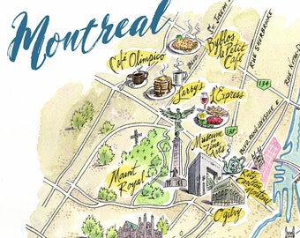 Print of Montreal Canada, Montreal Map, Montreal Art Print, Giclée Print