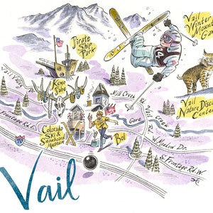 Impression de carte de Vail, Colorado, Vail Ski Town Map, Giclée Map Print