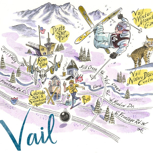 Map Print of Vail, Colorado, Vail Ski Town Map, Giclée Map Print