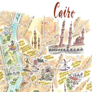 Impresión de bellas artes de El Cairo Egipto, mapa de El Cairo, Giclée impresión, Cairo Mapa impresión