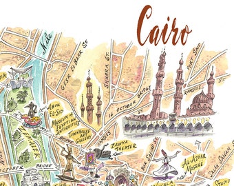 Cairo Map Art Print: Egypt Cityscape, Giclée Ink