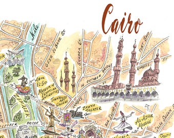 Fine Art Print of Cairo Egypt, Map of Cairo, Giclée Print, Cairo Map Print