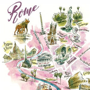 Imprimer de Rome Italie, Carte de Rome, Giclée Print, Rome Artwork
