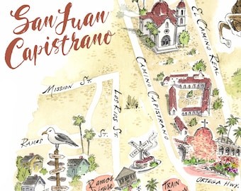 Fine Art Print of San Juan Capistrano, Map of San Juan Capistrano, California Missions, Mission San Juan Capistrano, Gicleé Print