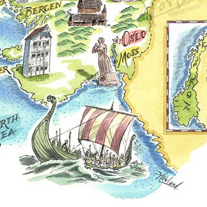 Mapa de Noruega Impresión Giclée