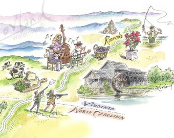 1950年代のアパラチア山脈地域の地図ポスタープリント、歴史的な