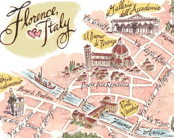 Florence Italy Fine Art Print, Giclée Print, Tuscany, Map of Florence