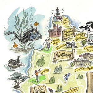 Mappa di Monterey, Monterey California, Stampa di Monterey, Penisola di Monterey