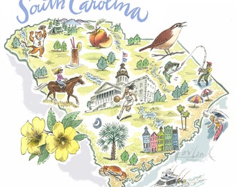 Print of South Carolina, Palmetto State poster, South Carolina artwork print, South Carolina map