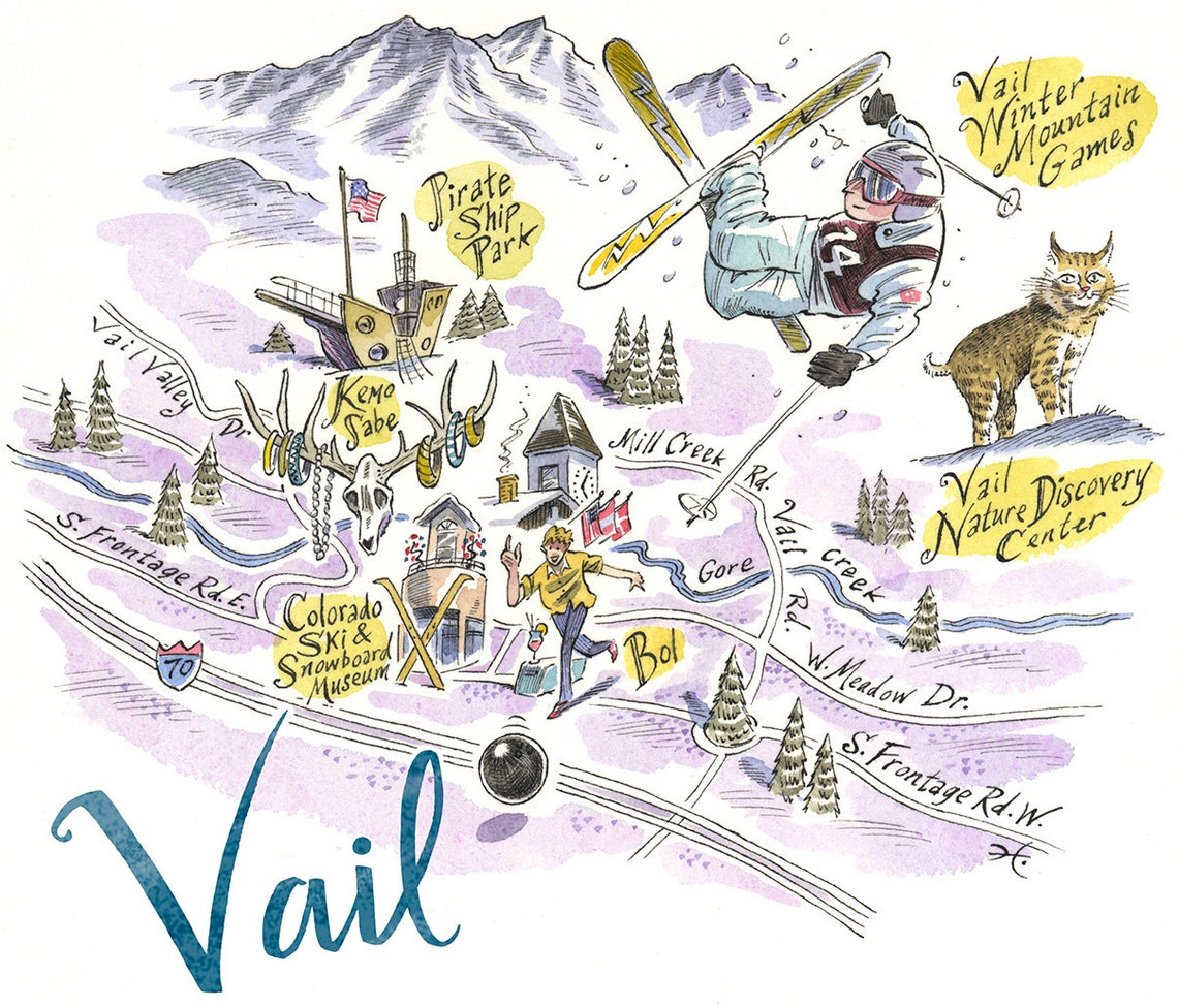 Map Print of Vail Colorado Vail Ski Town Map Giclée Map Etsy