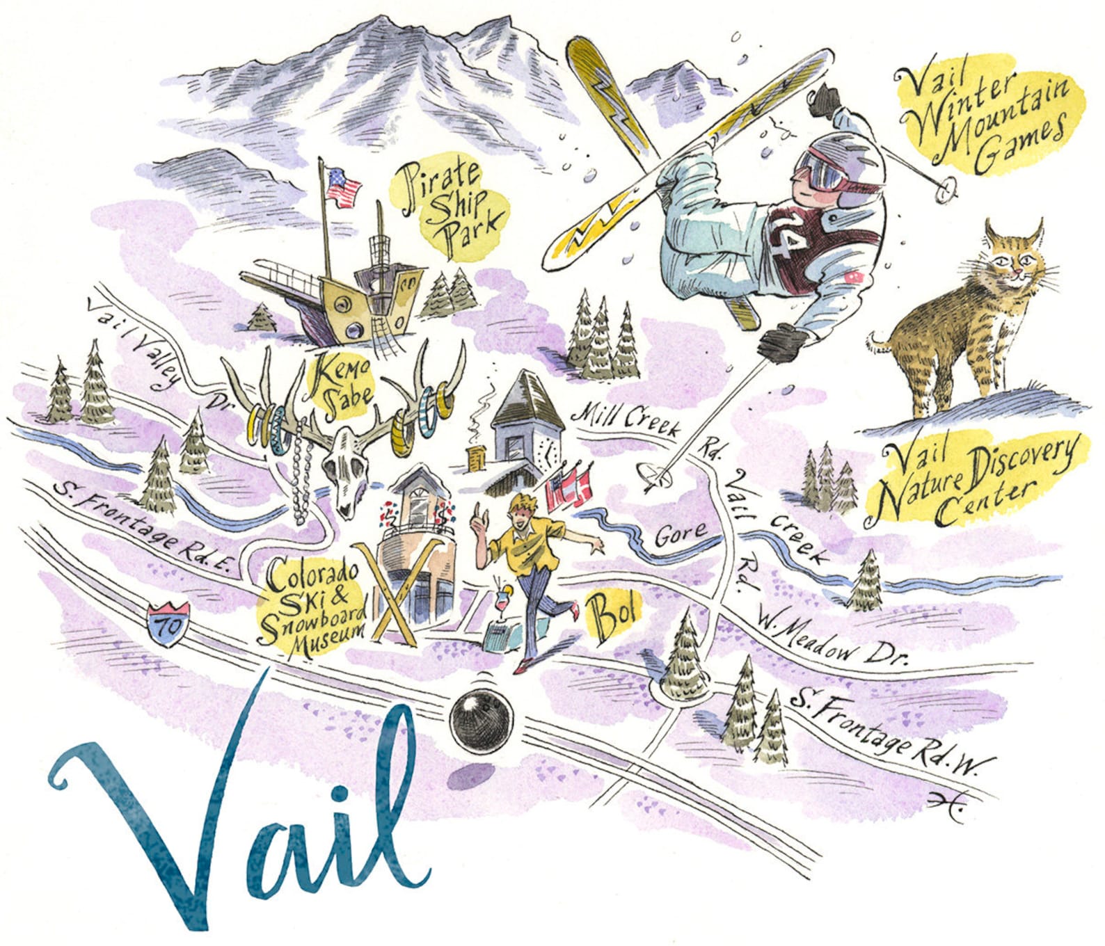 Map Print of Vail Colorado Vail Ski Town Map Giclée Map | Etsy