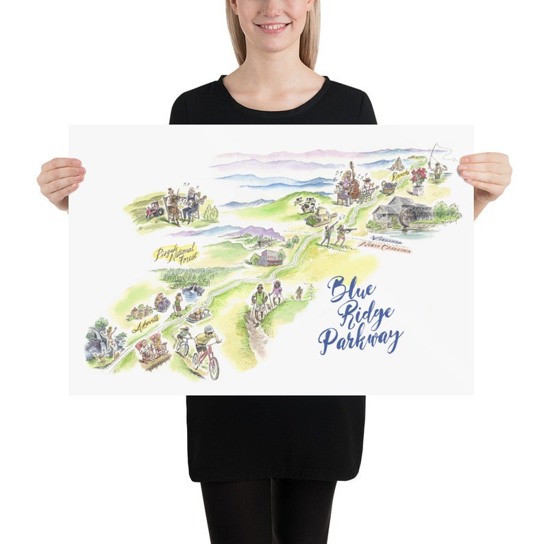 Blue Ridge Parkway Map Art Print: Watercolor Giclée - Etsy