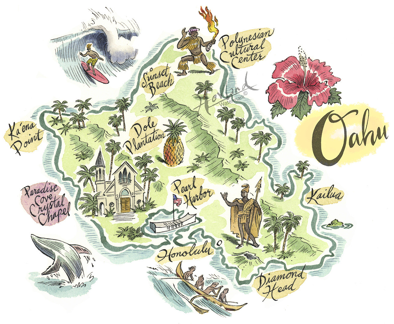 oahu-hawaii-print-hawaiiana-hawaiian-islands-print-fun-map-city-map-etsy for Free Printable Map Of Oahu Oahu Hawaii Print, Hawaiiana, Hawaiian Islands Print, Fun Map, City Map - Etsy for Free Printable Map Of Oahu