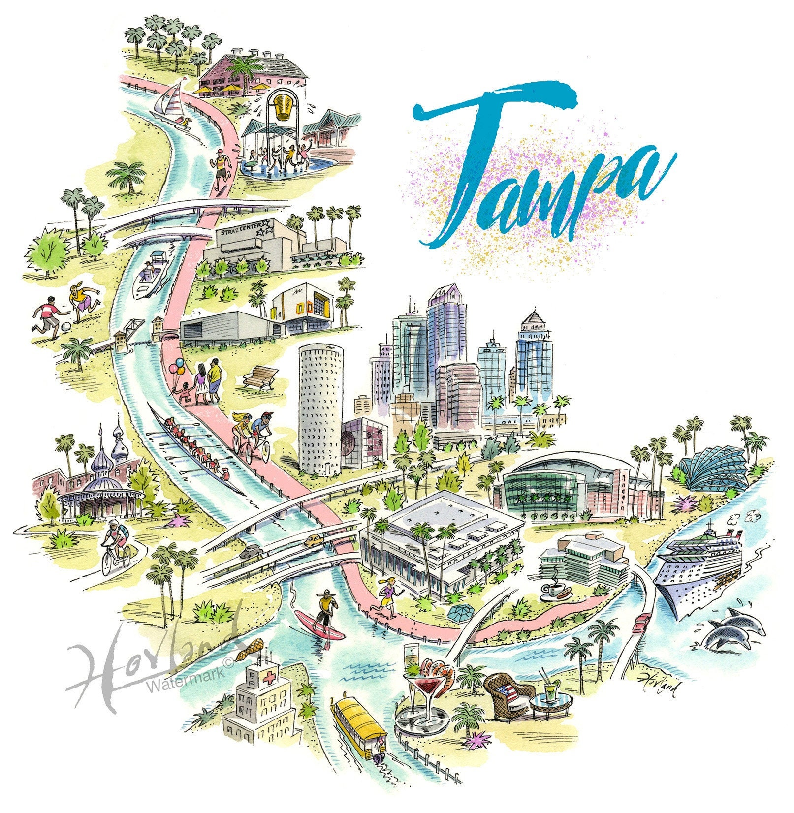 Map Of Riverwalk Tampa Fine Art Print Of Tampa Tampa Florida Tampa Riverwalk Print | Etsy Australia
