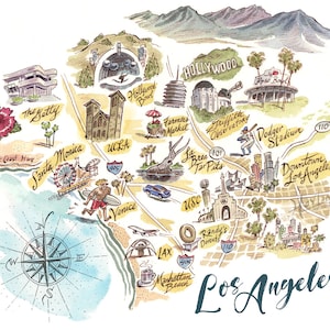 Mapa de Los Angeles Califórnia, Los Angeles Print, L.A. Map Print, Giclée Print