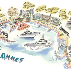Cannes Festival, Cannes France, Map of Cannes, Giclee Print, Fine Art Print, City Map