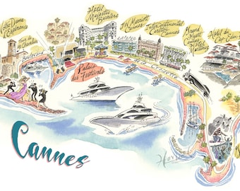 Cannes Festival, Cannes France, Map of Cannes, Giclee Print, Fine Art Print, City Map