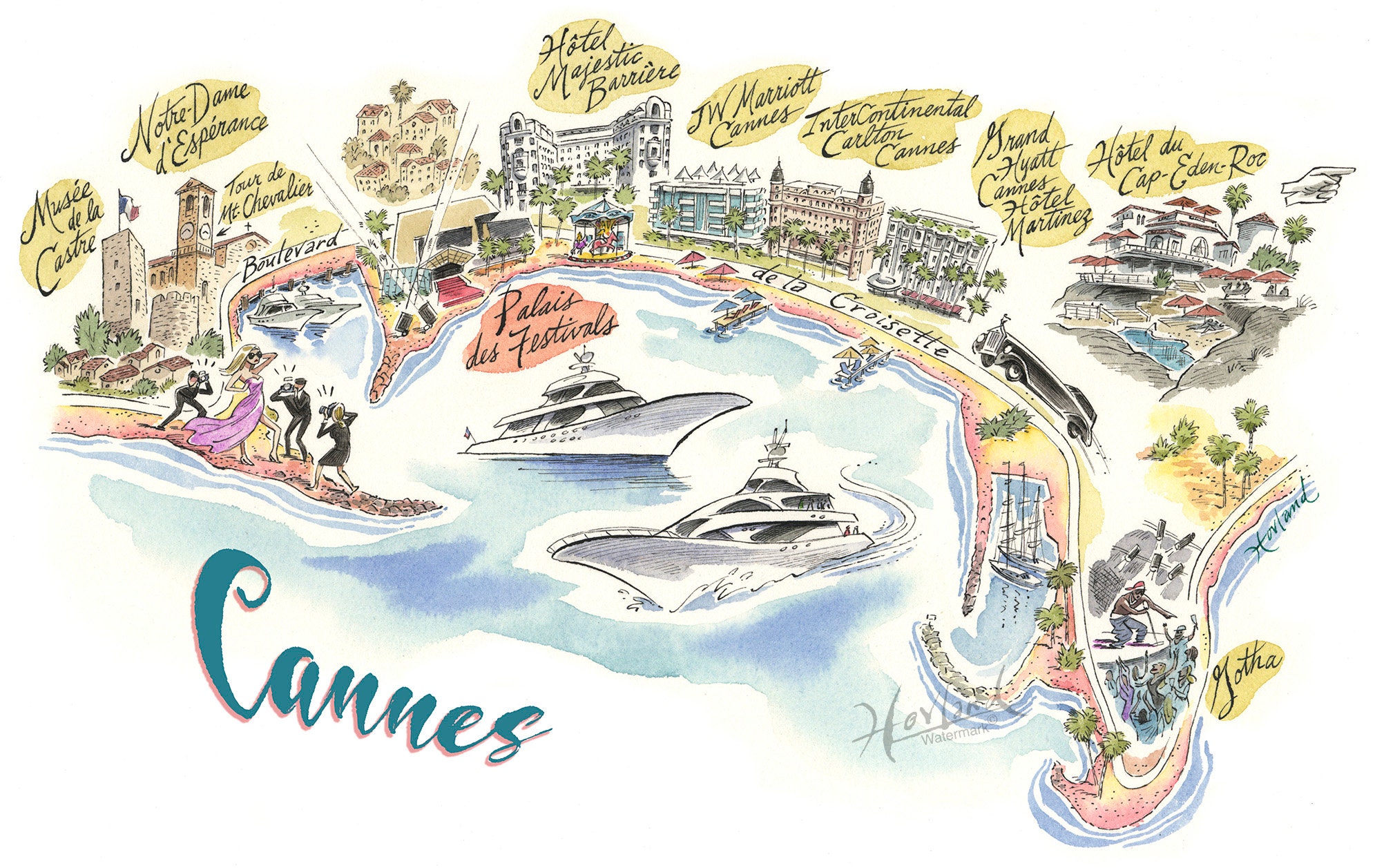 Cannes Festival, Cannes France, Map of Cannes, Giclee Print, Fine Art
