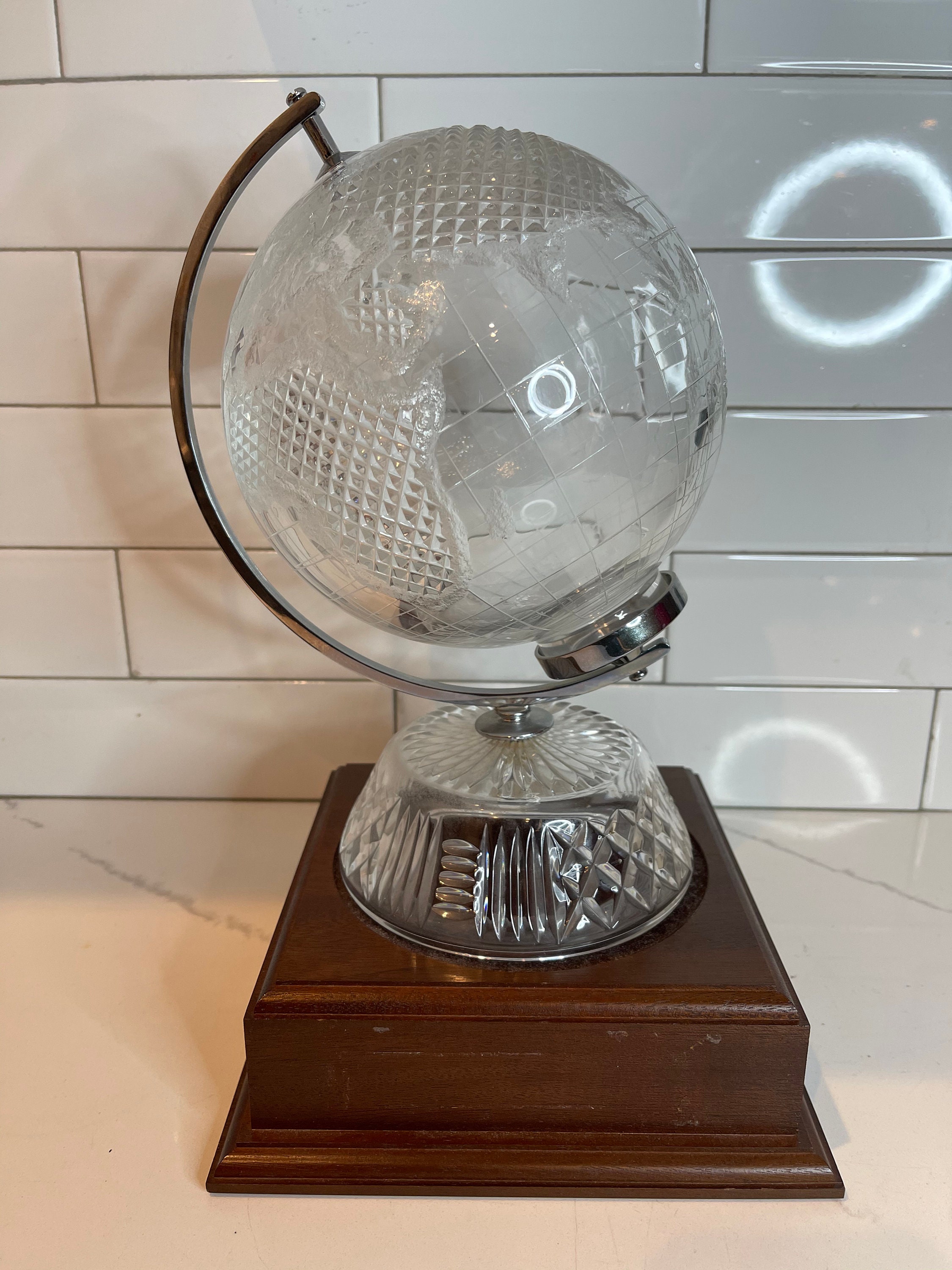 Waterford Crystal World Globe With A Wooden Stand Etsy UK