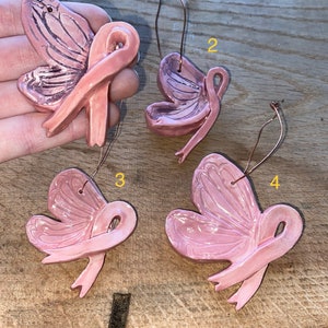 Breast cancer ribbon butterfly ornament or hanger
