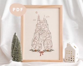 Traditionelles Stickmuster (PDF) | Handstickerei-Design – Minimalistisches, botanisches und poetisches Weihnachtsdorf