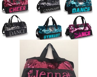 Flip reversible Sequin bag - Dance or Gymnast - PERSONALIZED - Silver, Pink, Turquoise