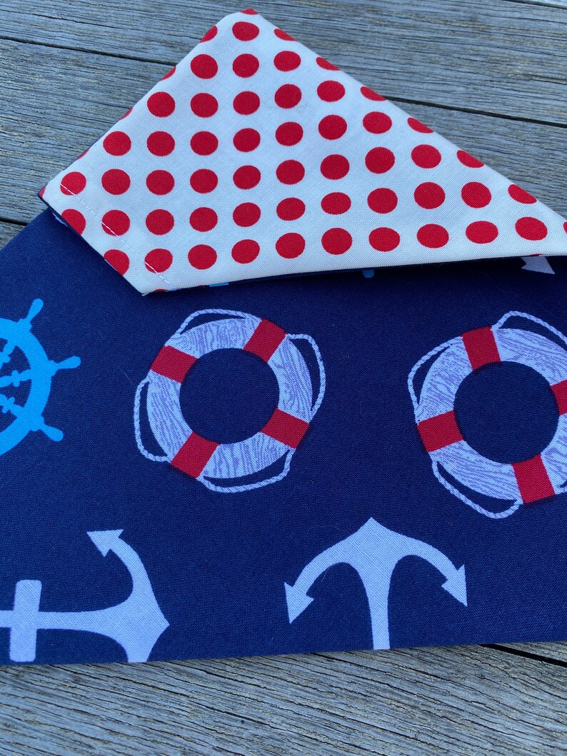 Reversible Over the Collar nautical /& red polka dots DOG bandana Customizable