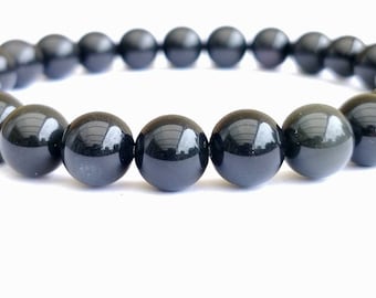 OBSIDIAN bead bracelet for men and women stretch stone stones 8mm beads - 16cm 17cm 18cm 19cm 20cm 21cm black