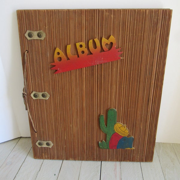 1940's Wood Mexican Theme Snaps Scrap Photo Book Painted