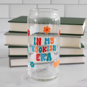 In My Bookish Era Glass Cup - 20 Oz. | Dishwasher Safe Glass Cup for Readers | Bookish Glass Cup | Glass Can for Book Lovers