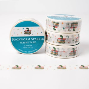 Bookworm Sparkle Washi Tape | Bookish Washi Tape | Literary Washi Tape | Book-themed Washi Tape | Washi Tape for Journaling